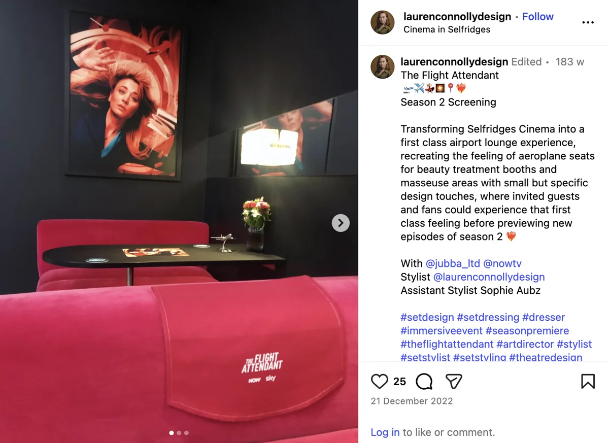 The Flight Attendant PR event — influencer set-design post